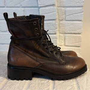 Frye Women's Brown/BLK Leather Combat Boots